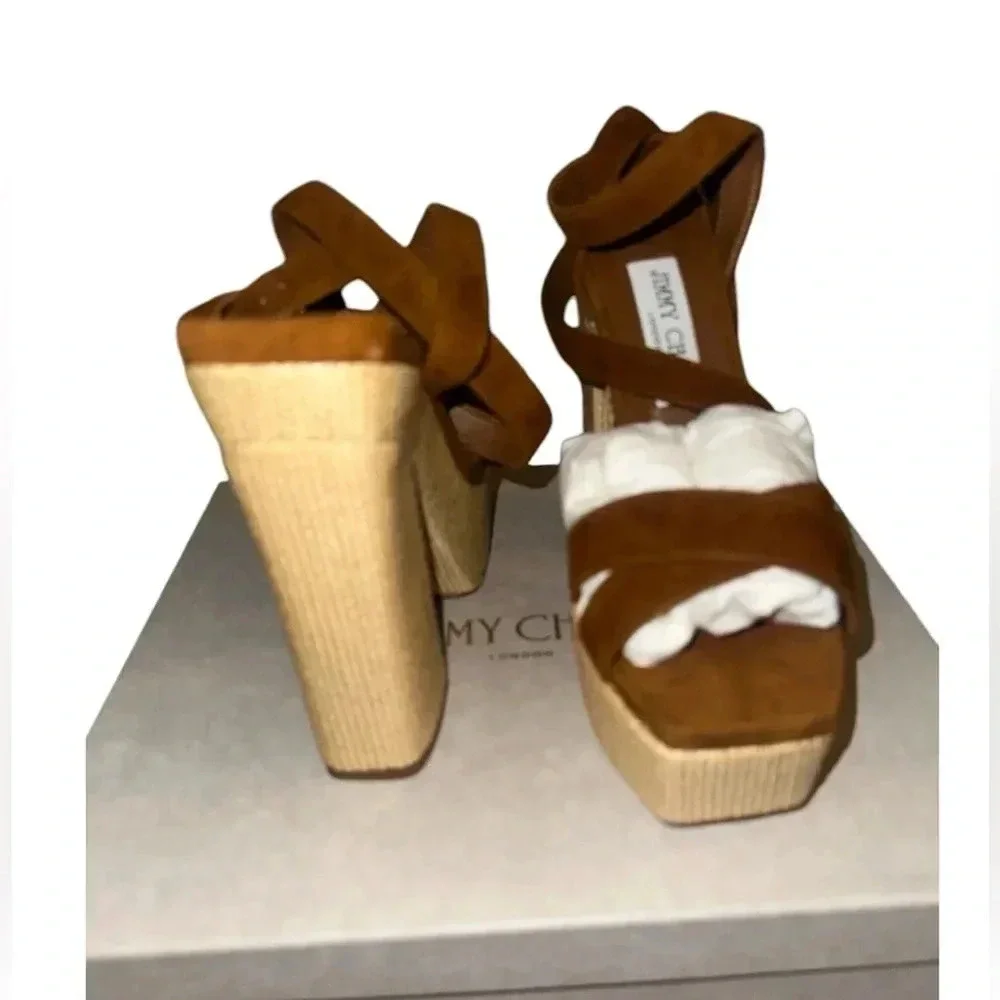 Jimmy Choo Rattan Suede Platform Sandal Sz 40 (US 10)